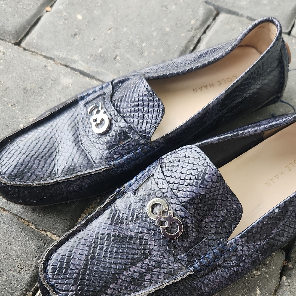 Cole Haan Blue Slip-On Loafers with Textured Finish
